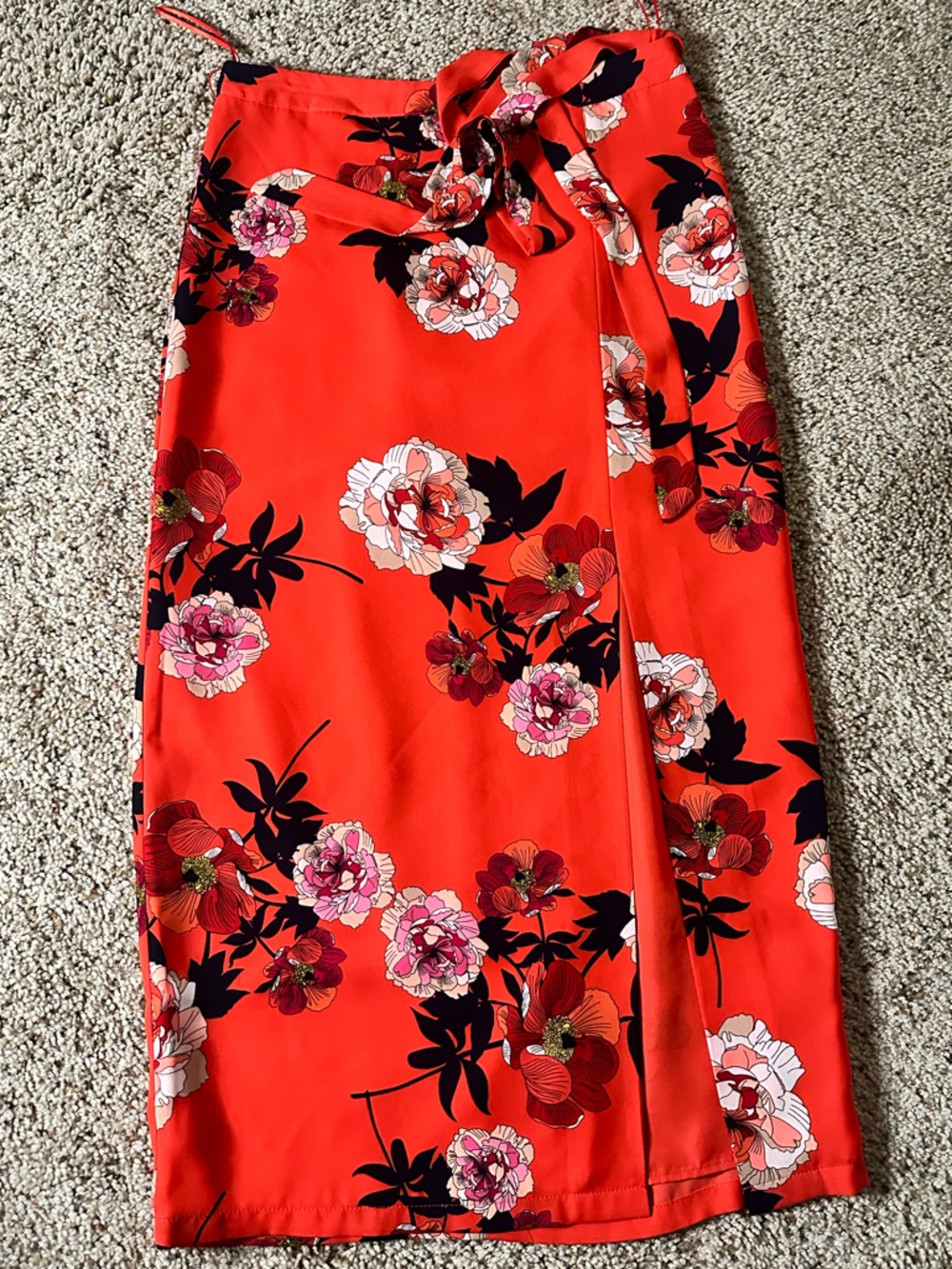 Oasis Red Floral Tie-Hem Skirt